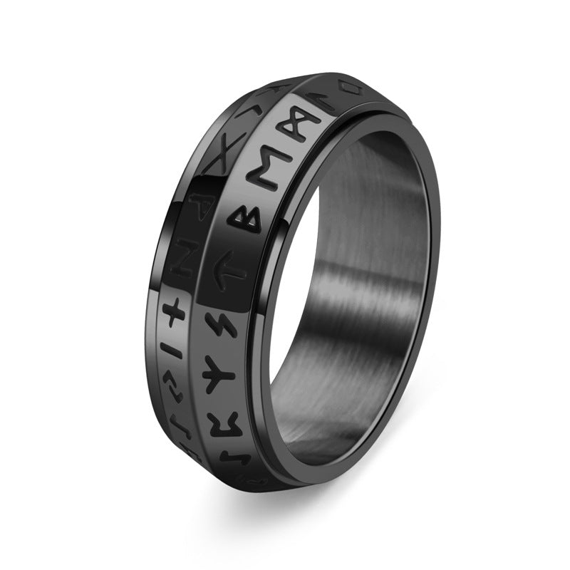 Nordic Steel Rune Spinner Ring for Strength and Serenity