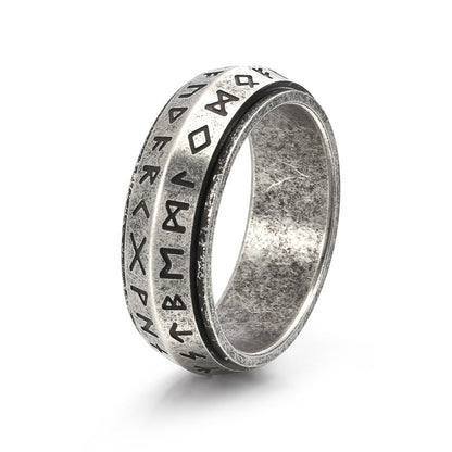 Nordic Steel Rune Spinner Ring for Strength and Serenity
