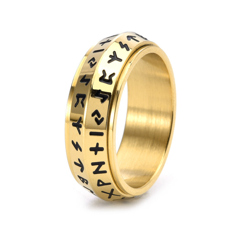 Nordic Steel Rune Spinner Ring for Strength and Serenity