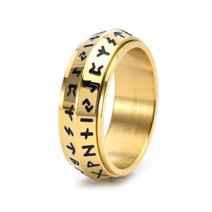 Nordic Steel Rune Spinner Ring for Strength and Serenity