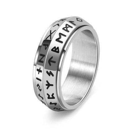 Nordic Steel Rune Spinner Ring for Strength and Serenity