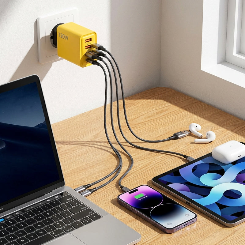 120W Fast Charging USB Hub with 4 Ports