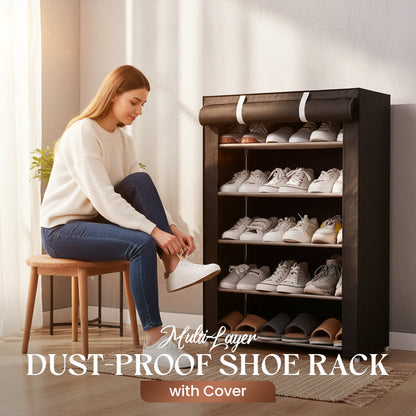 Multi-Tier Shoe Organizer with Protective Cover for Home