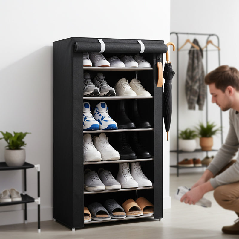 Multi-Tier Shoe Organizer with Protective Cover for Home