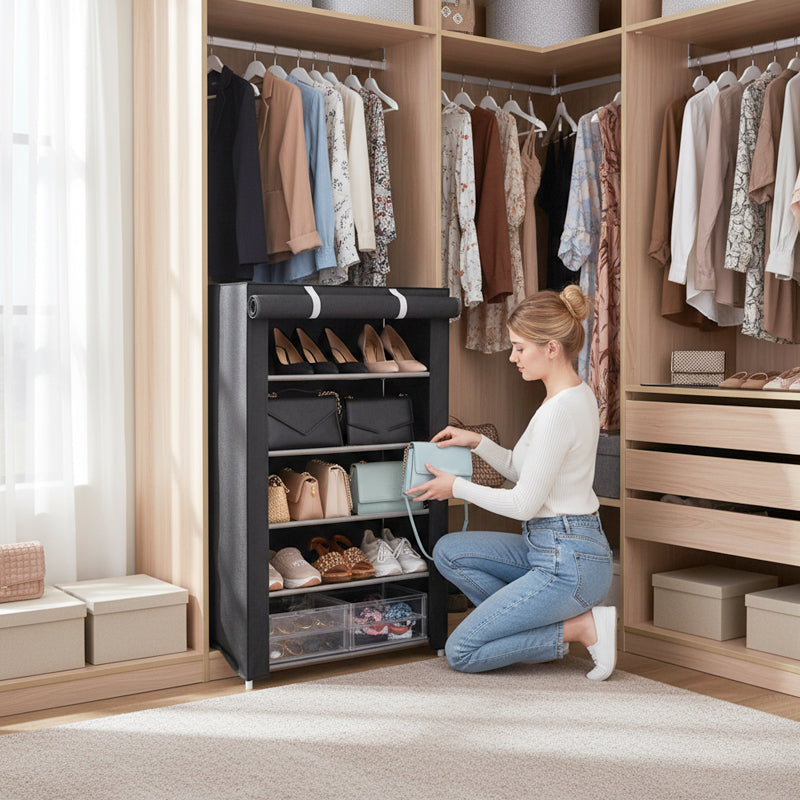 Multi-Tier Shoe Organizer with Protective Cover for Home