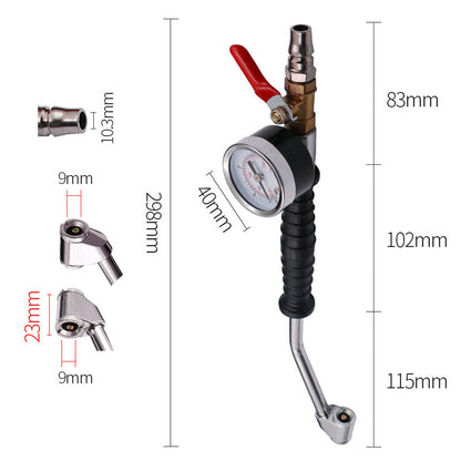 Precision Tire Inflator with Gauge & Dual-Head Valve | Fast and Accurate Inflation for Cars, Motorcycles & Bicycles | Durable Alloy, 298 mm