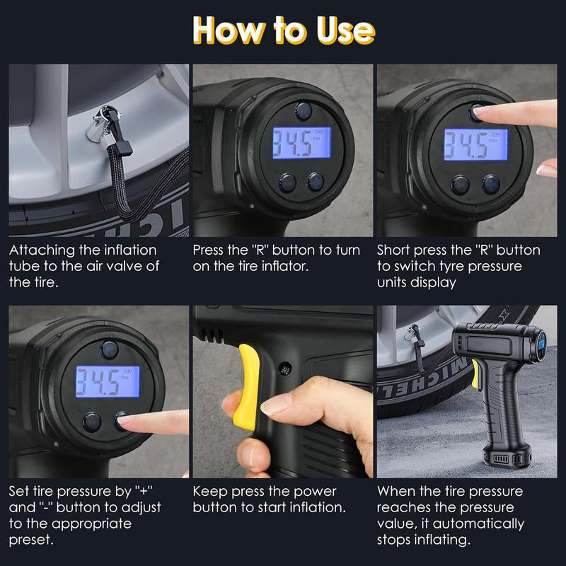 Portable Cordless Air Pump with Digital Display | Auto Stop & Pressure Setting | 35 L/min, LED Light | Perfect for Cars, Bikes & Balls