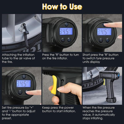 Portable Cordless Air Pump with Digital Display | Auto Stop & Pressure Setting | 35 L/min, LED Light | Perfect for Cars, Bikes & Balls