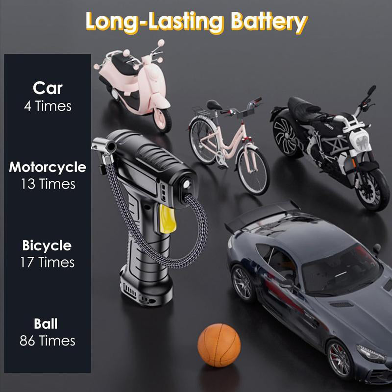 Portable Cordless Air Pump with Digital Display | Auto Stop & Pressure Setting | 35 L/min, LED Light | Perfect for Cars, Bikes & Balls