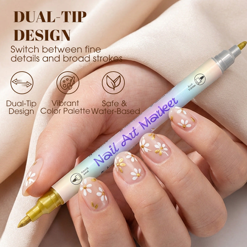Dual-Tip Nail Art Pen Set | Quick-Drying, Water-Based | 12 or 24 Colors | No UV Lamp Required | Optional Nail Oil