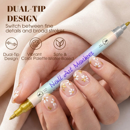 Dual-Tip Nail Art Pen Set | Quick-Drying, Water-Based | 12 or 24 Colors | No UV Lamp Required | Optional Nail Oil