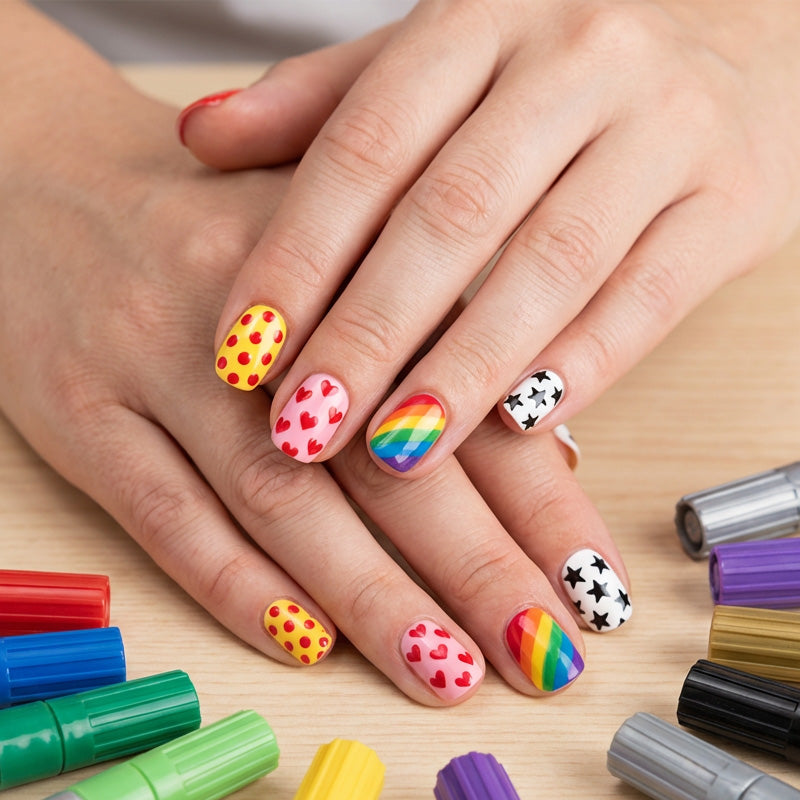Dual-Tip Nail Art Pen Set | Quick-Drying, Water-Based | 12 or 24 Colors | No UV Lamp Required | Optional Nail Oil
