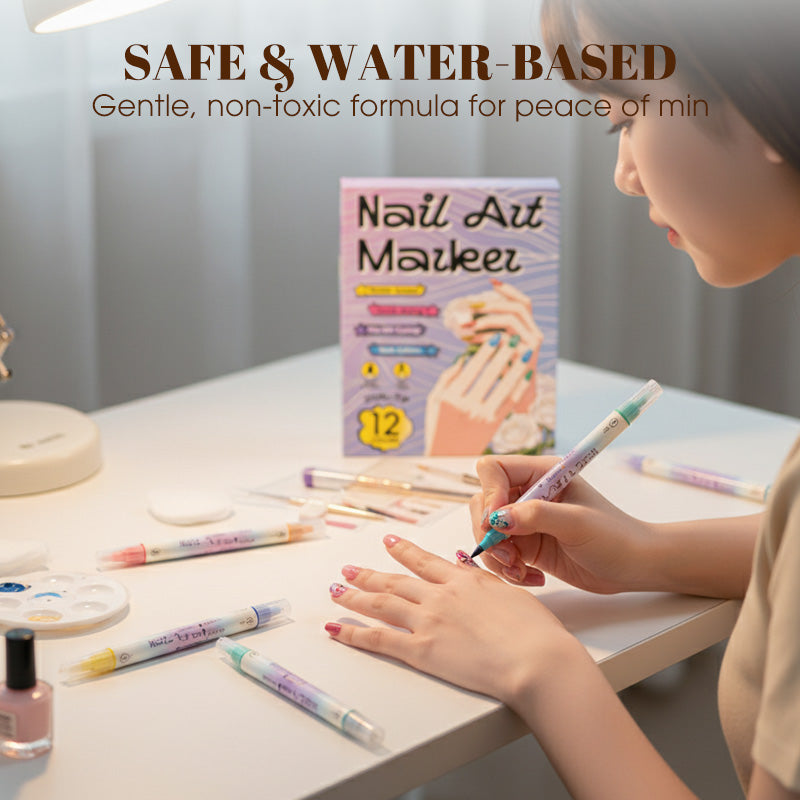 Dual-Tip Nail Art Pen Set | Quick-Drying, Water-Based | 12 or 24 Colors | No UV Lamp Required | Optional Nail Oil