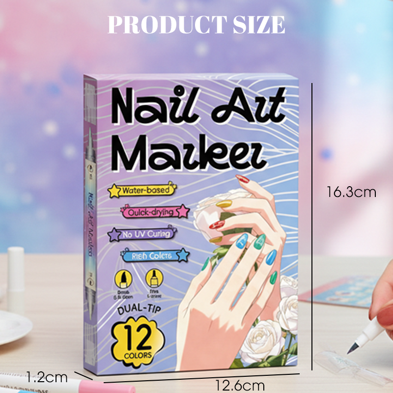 Dual-Tip Nail Art Pen Set | Quick-Drying, Water-Based | 12 or 24 Colors | No UV Lamp Required | Optional Nail Oil