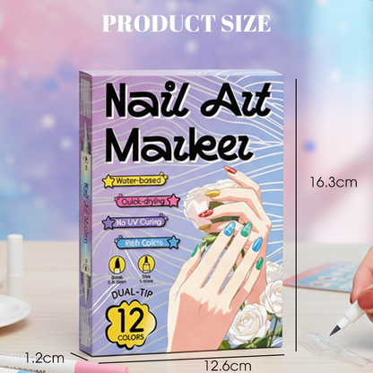 Dual-Tip Nail Art Pen Set | Quick-Drying, Water-Based | 12 or 24 Colors | No UV Lamp Required | Optional Nail Oil