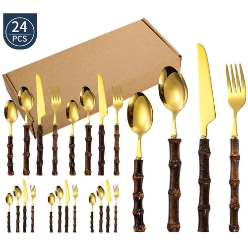 Elegant 24-Piece Silverware Set with Eco-Friendly Handles