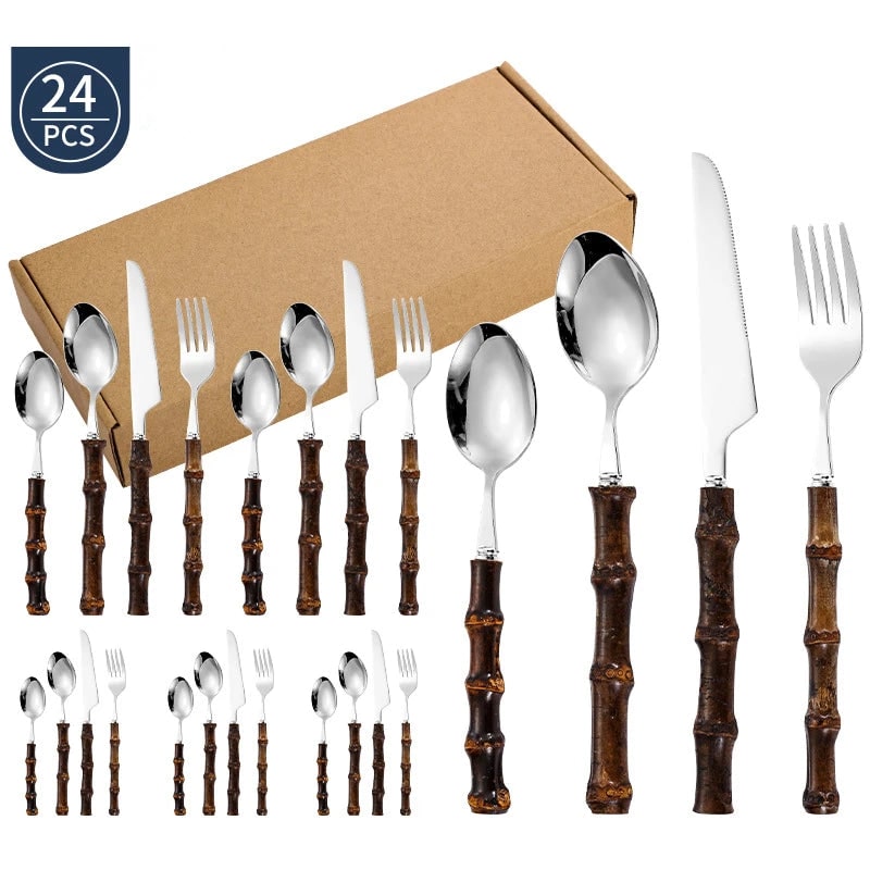 Elegant 24-Piece Silverware Set with Eco-Friendly Handles