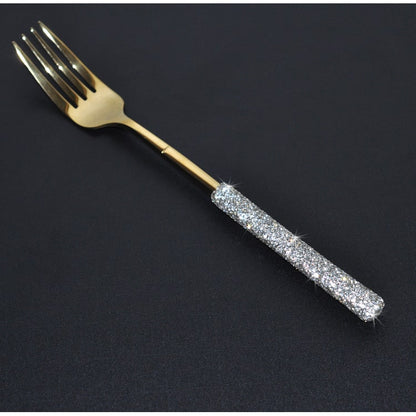 Glamorous Stainless Steel Cutlery Set with Crystal Accents for 12