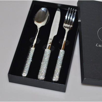 Glamorous Stainless Steel Cutlery Set with Crystal Accents for 12