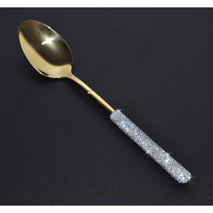 Glamorous Stainless Steel Cutlery Set with Crystal Accents for 12