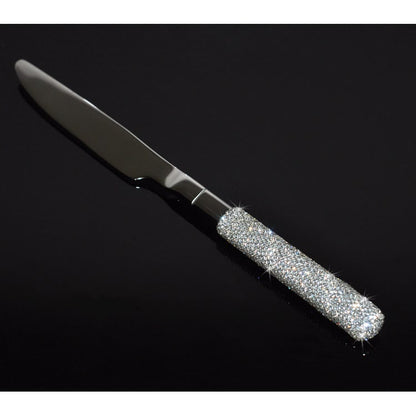 Glamorous Stainless Steel Cutlery Set with Crystal Accents for 12
