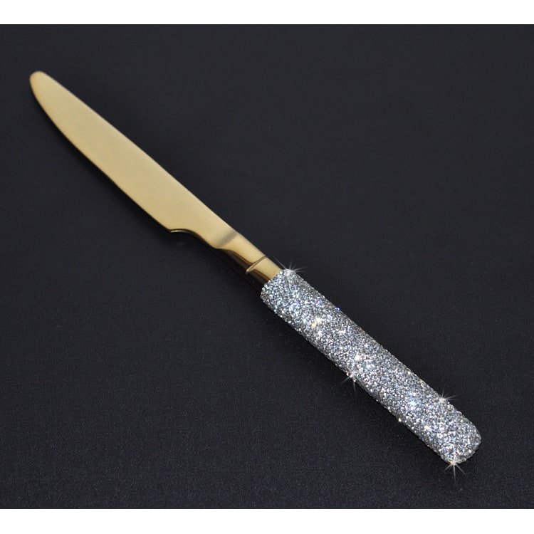 Glamorous Stainless Steel Cutlery Set with Crystal Accents for 12