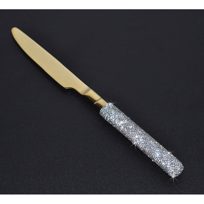 Glamorous Stainless Steel Cutlery Set with Crystal Accents for 12