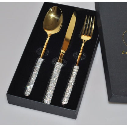 Glamorous Stainless Steel Cutlery Set with Crystal Accents for 12