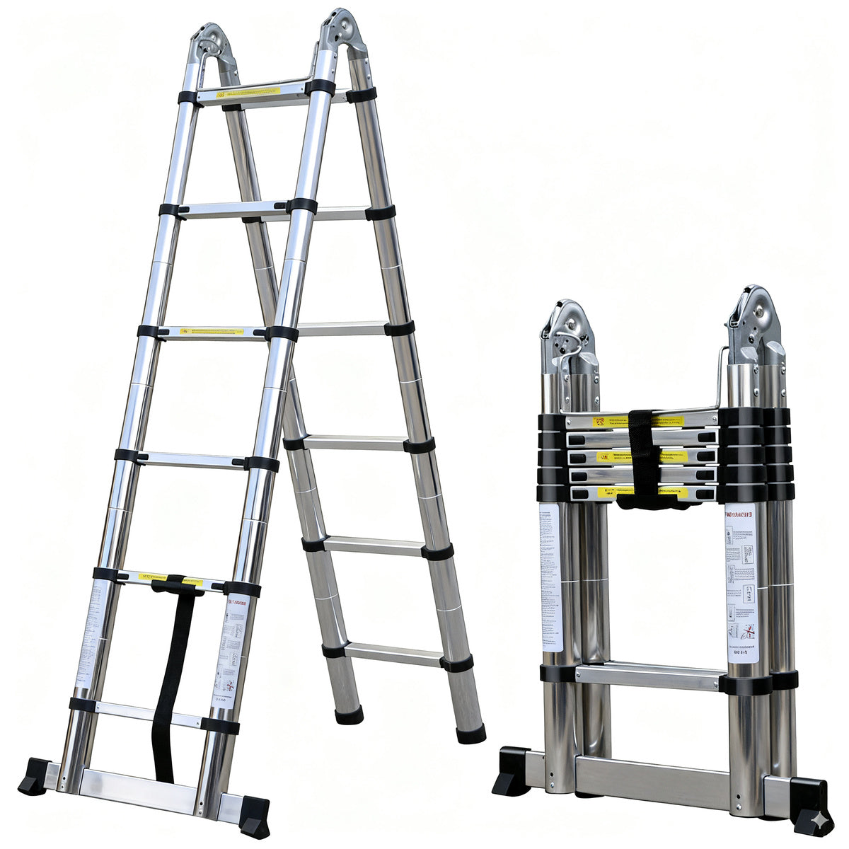 Aluminium A-Frame Ladder - 3.8M/5M Telescopic, Non-Slip, 330.8 Lbs