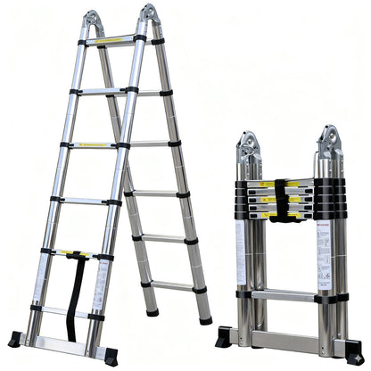 Aluminium A-Frame Ladder - 3.8M/5M Telescopic, Non-Slip, 330.8 Lbs