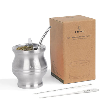 Stainless Steel Yerba Mate Cup Set with Double-Wall Insulation and Straw