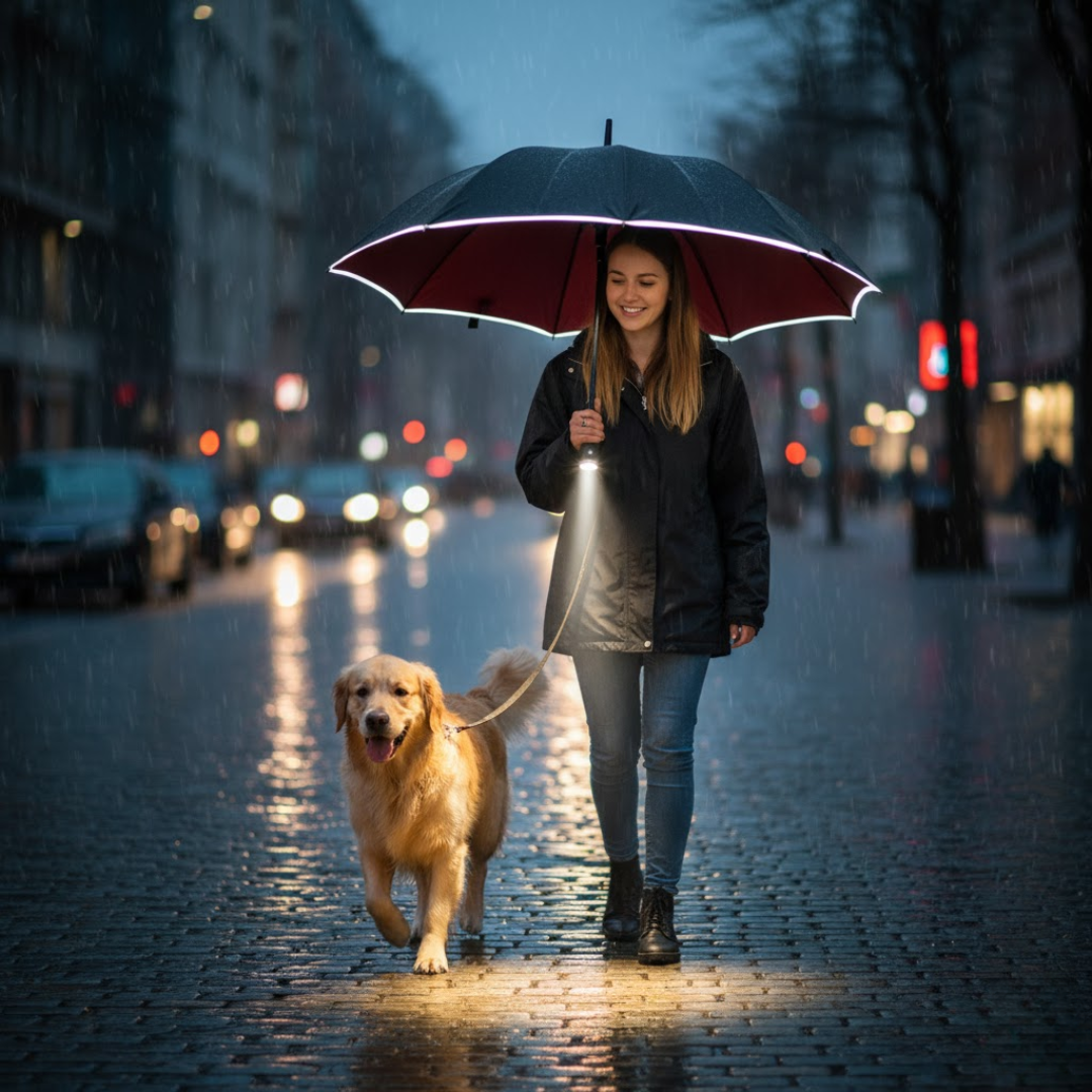 All-Weather Smart Umbrella with Built-In LED Illumination