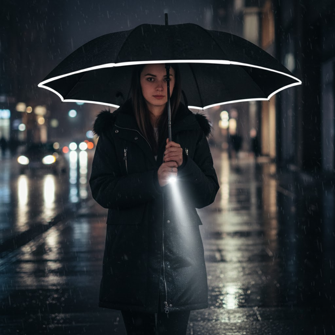 All-Weather Smart Umbrella with Built-In LED Illumination