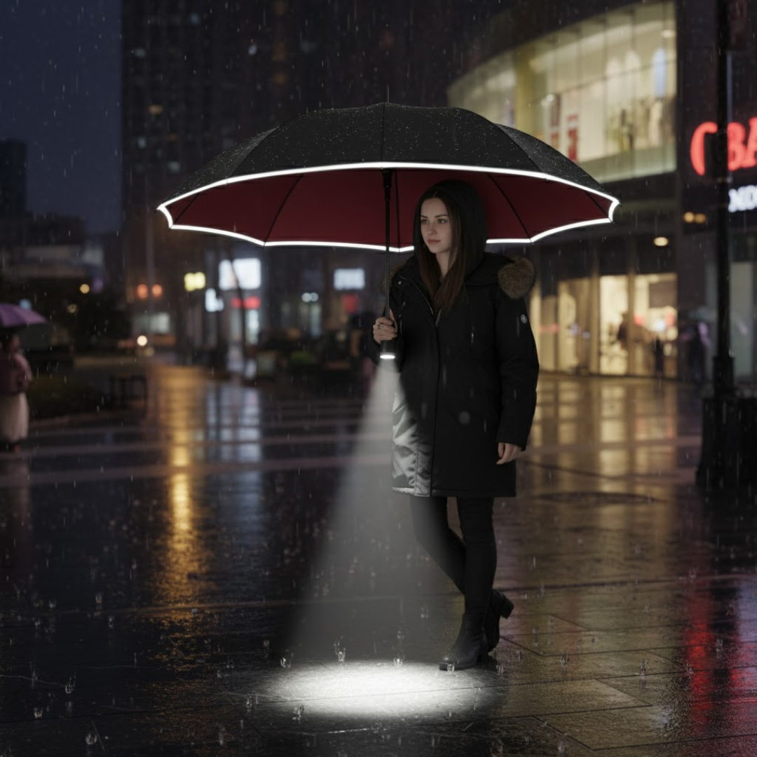 All-Weather Smart Umbrella with Built-In LED Illumination