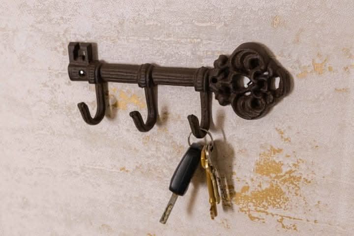 Vintage Key-Inspired Wall Hook with 3 Durable Hangers