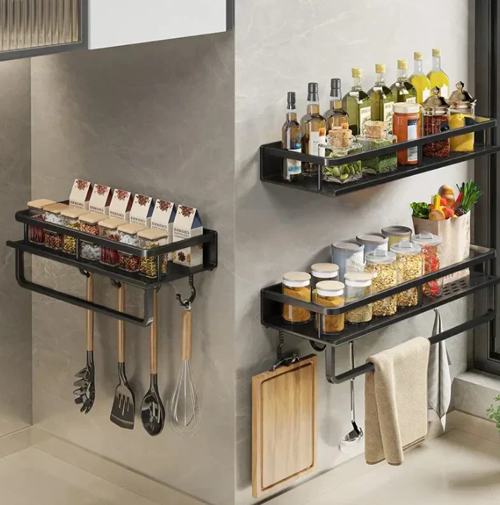 Wall-Mounted Kitchen Organizer Shelf with Towel Rack