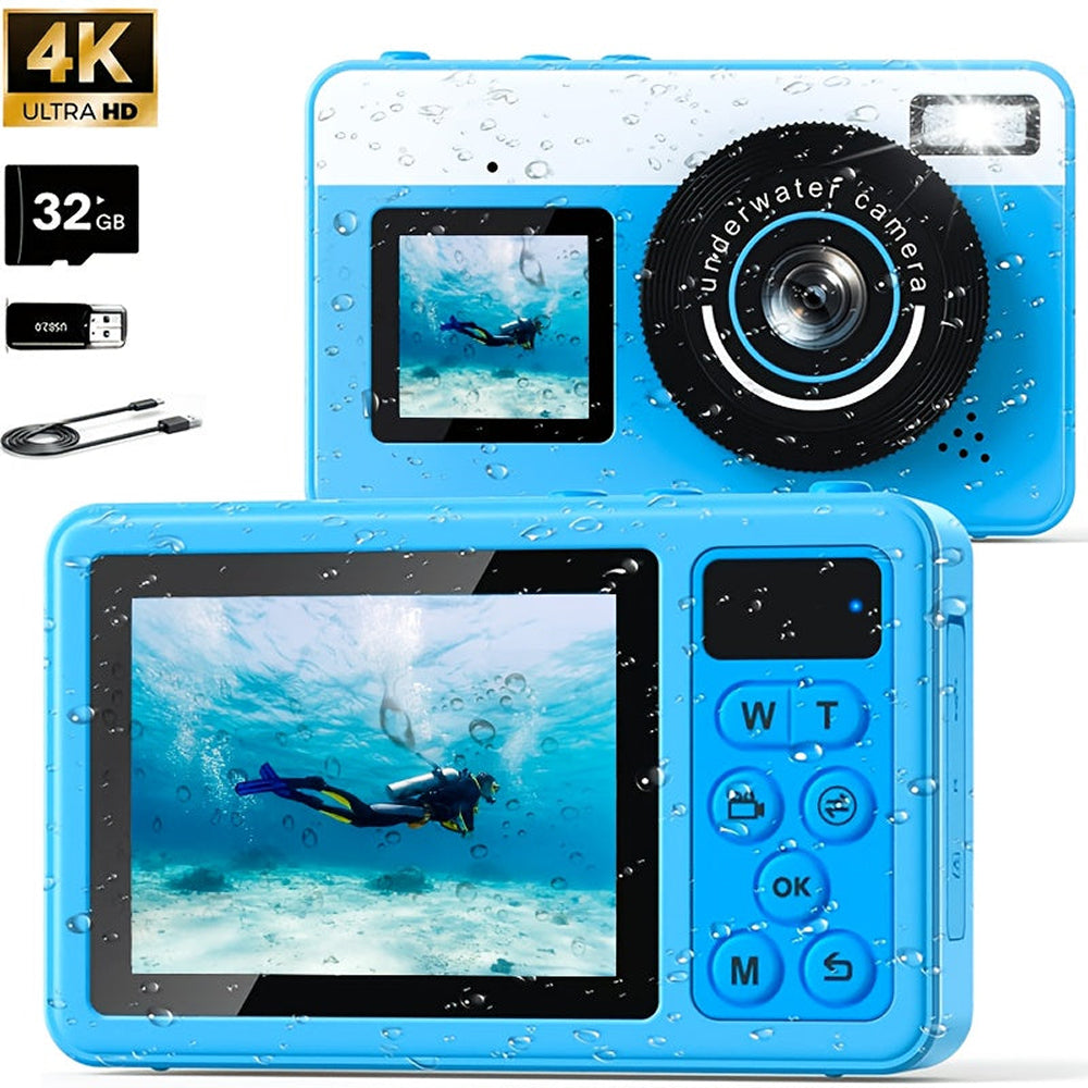 Waterproof Underwater Camera Featuring Dual Selfie Display