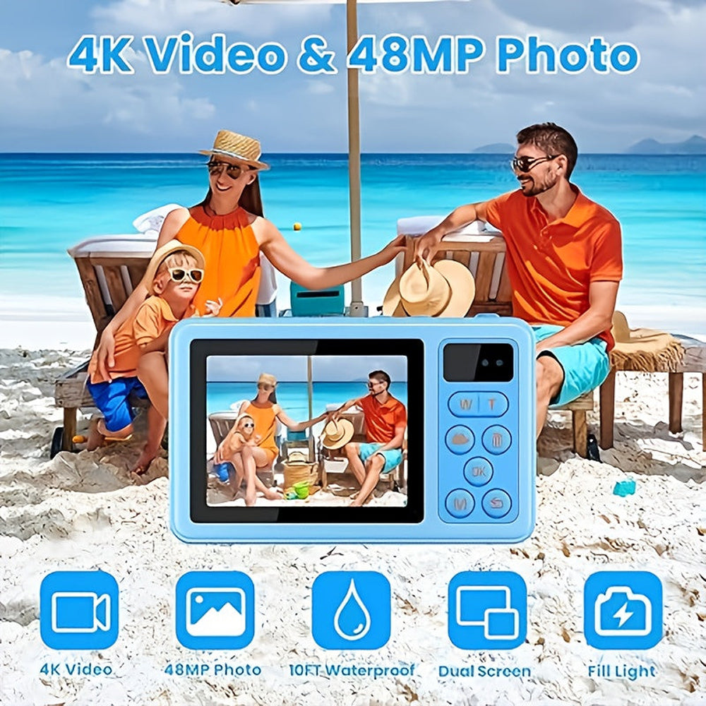 Waterproof Underwater Camera Featuring Dual Selfie Display