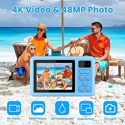 Waterproof Underwater Camera Featuring Dual Selfie Display
