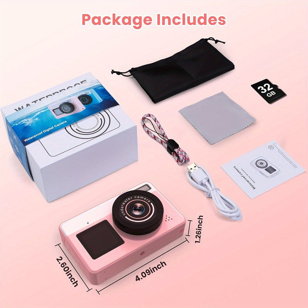 Waterproof Underwater Camera Featuring Dual Selfie Display