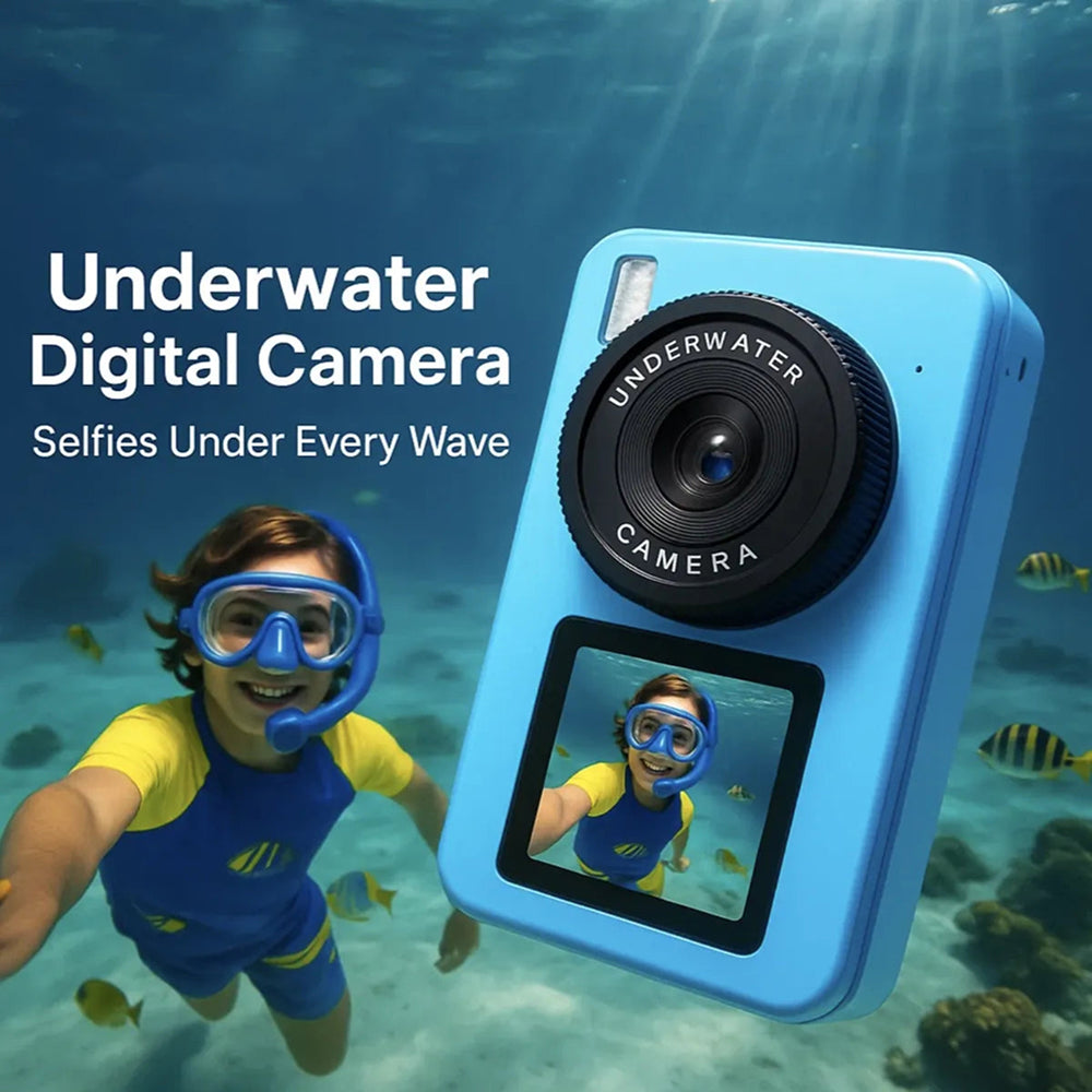 Waterproof Underwater Camera Featuring Dual Selfie Display