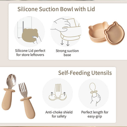Non-Slip Silicone Baby Feeding Set with Lid and Utensils