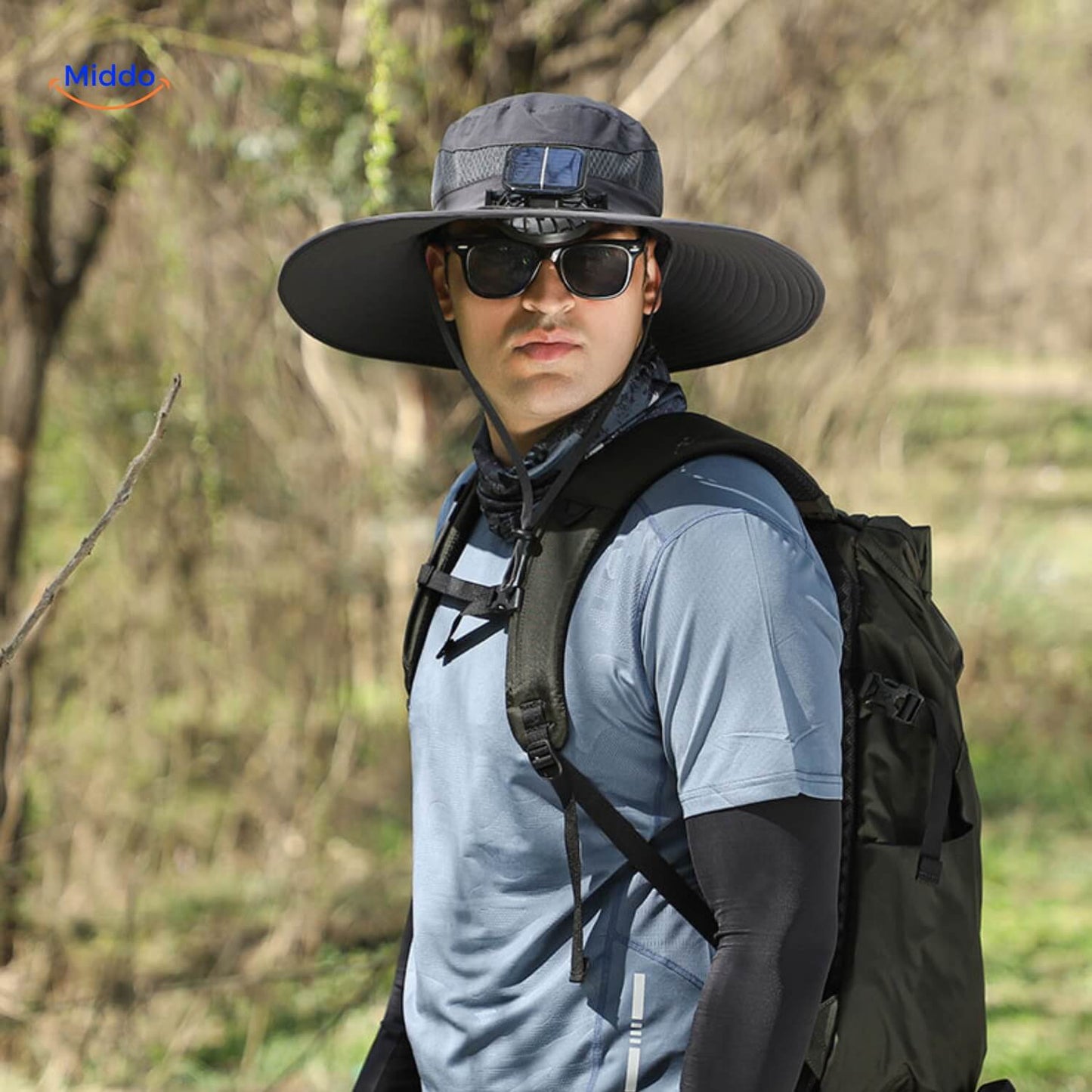 Solar-Powered Hat with Wide Brim and Sweat-Wicking Comfort