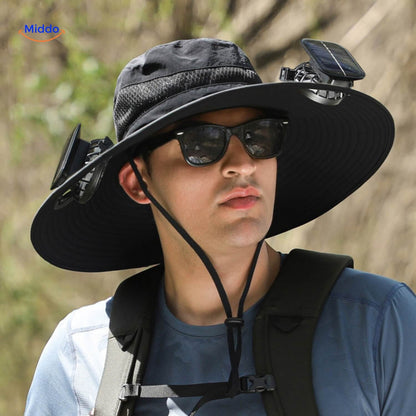 Solar-Powered Hat with Wide Brim and Sweat-Wicking Comfort