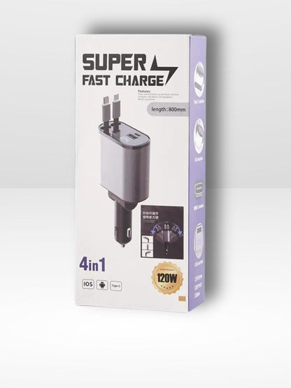 Retractable Car Charger with 4 Ports for Fast Charging