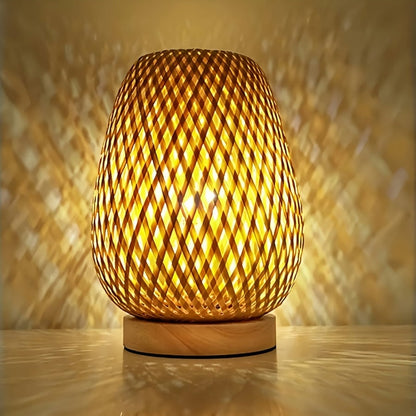 Natural Weave LED Bedside Lamp with USB and Adjustable Brightness