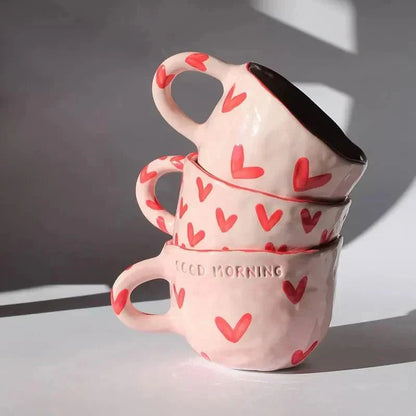 Romantic Coffee Cup – Pink Heart Ceramic Mug