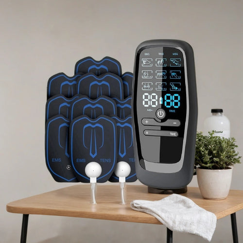 Muscle Stimulator with Rechargeable TENS & EMS – 6 Modes, 19 Intensities, 4 Electrode Pads