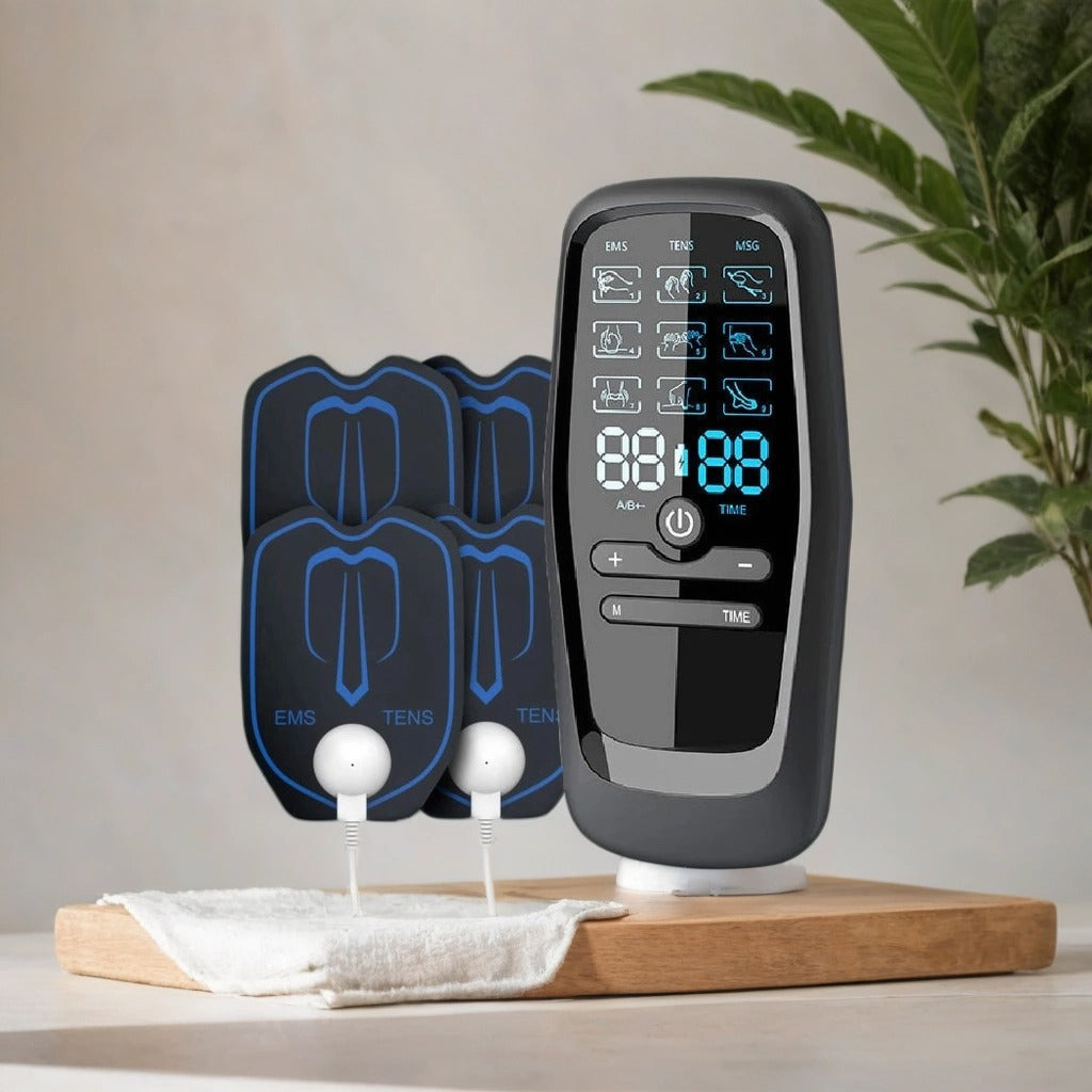 Muscle Stimulator with Rechargeable TENS & EMS – 6 Modes, 19 Intensities, 4 Electrode Pads