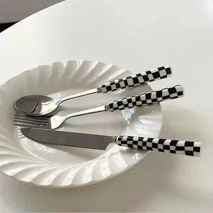 Elegant Tableware Set with Steel Cutlery and Ceramic Handles